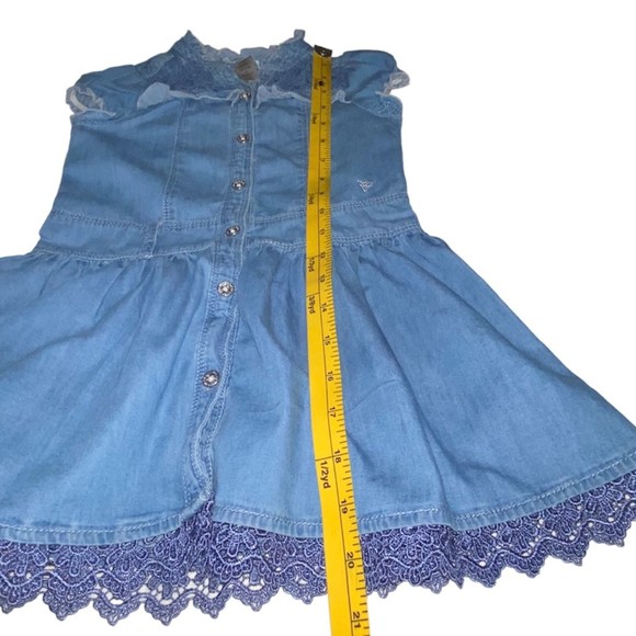 Guess Kids Denim Lace/Embroidery Flare Dress Size 4T Blue 100% Cotton - Picture 6 of 10